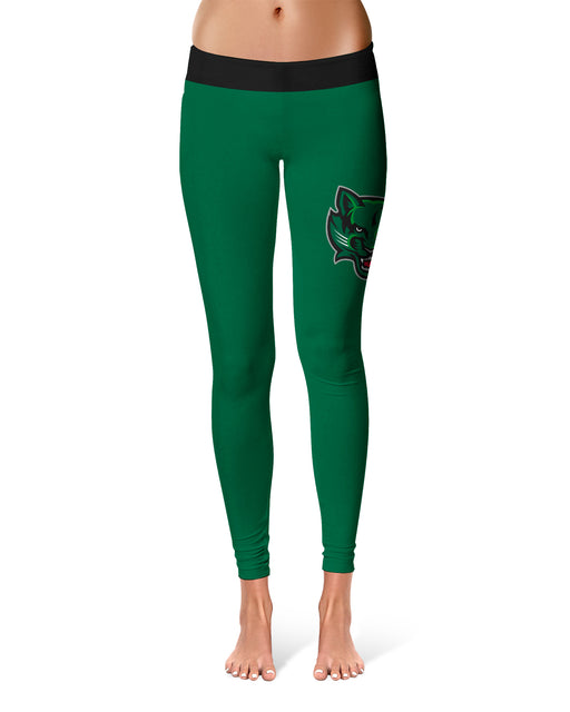 Binghamton University Bearcats Vive La Fete Collegiate Logo on Thigh Green Women Yoga Leggings 2.5 Waist Tights" - Vive La Fête - Online Apparel Store