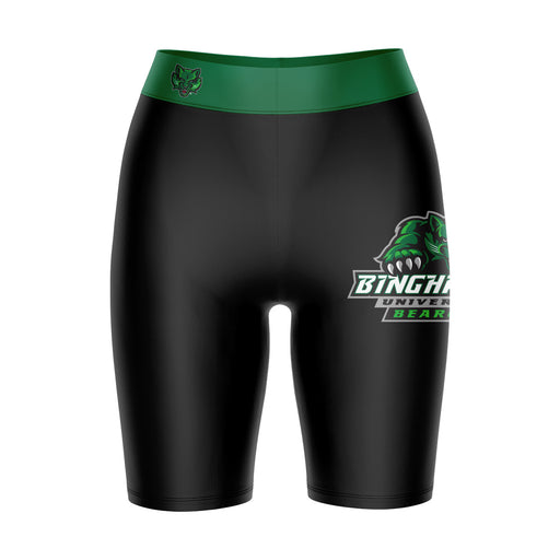 Binghamton Bearcats Vive La Fete Game Day Logo on Thigh and Waistband Black and Green Women Bike Short 9 Inseam"
