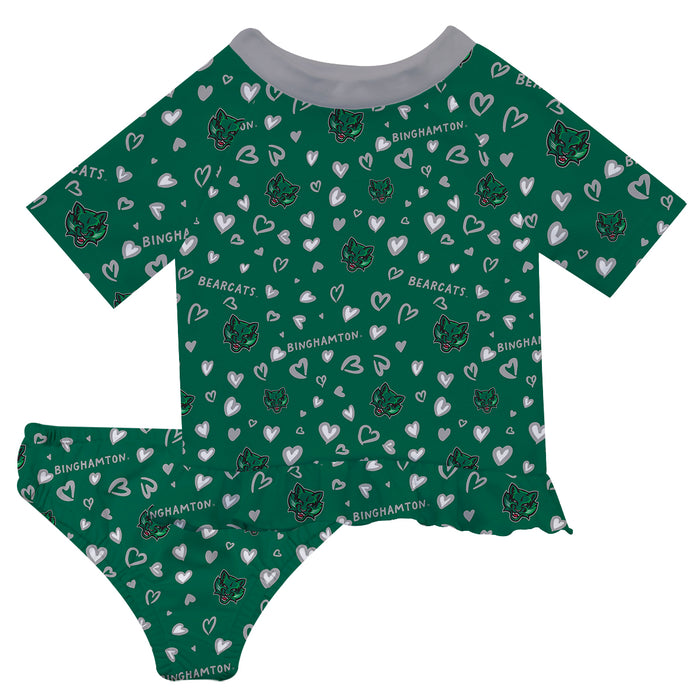 Binghamton University Bearcats Vive La Fete All Over Logo Green Long Sleeve Bikini Set