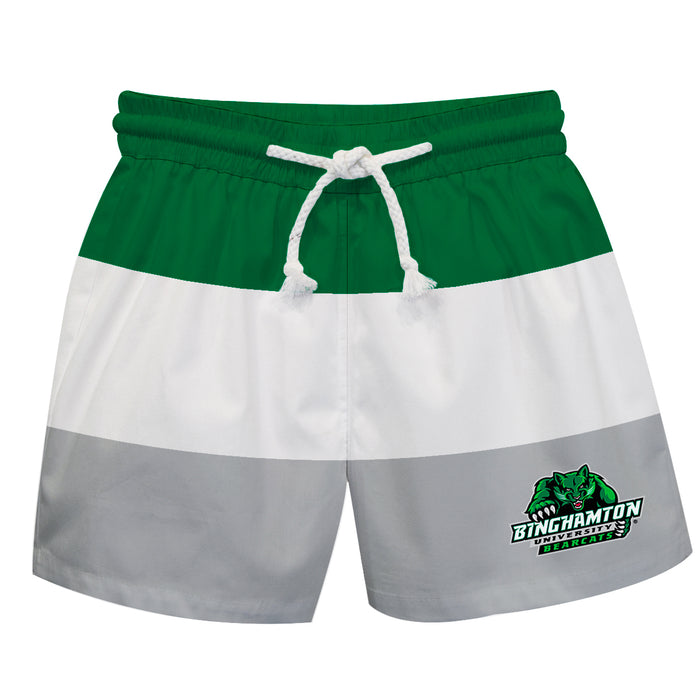 Binghamton Bearcats Vive La Fete Green White Gray Stripes Swimtrunks V1