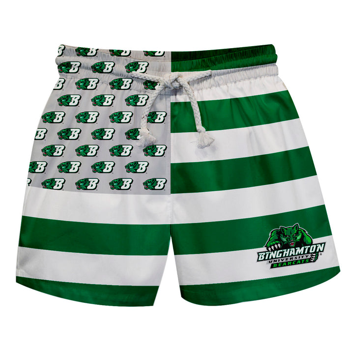 Binghamton Bearcats Vive La Fete Game Day Green White Gray Flag Swimtrunks V1