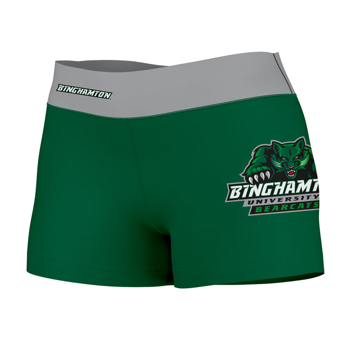 Binghamton Bearcats Vive La Fete Logo on Thigh & Waistband Green Gray Women Yoga Booty Workout Shorts 3.75 Inseam