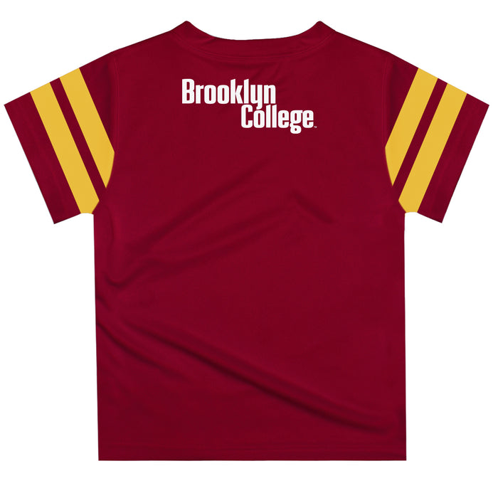 Brooklyn College Bulldogs Vive La Fete Boys Game Day Maroon Short Sleeve Tee with Stripes on Sleeves - Vive La Fête - Online Apparel Store