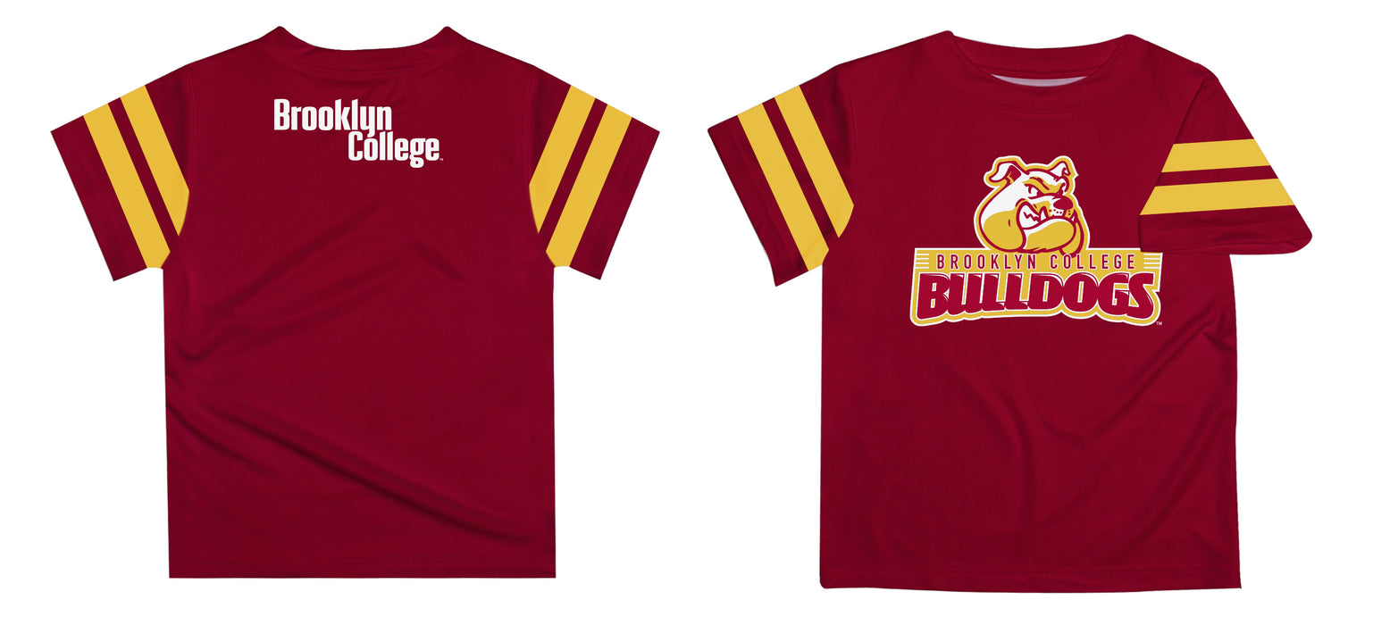 Brooklyn College Bulldogs Vive La Fete Boys Game Day Maroon Short Sleeve Tee with Stripes on Sleeves - Vive La Fête - Online Apparel Store