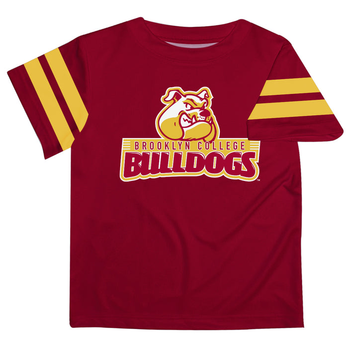 Brooklyn College Bulldogs Vive La Fete Boys Game Day Maroon Short Sleeve Tee with Stripes on Sleeves - Vive La Fête - Online Apparel Store