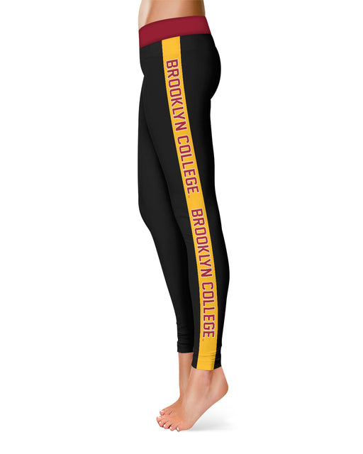 Brooklyn College Bulldogs Gold Stripe Black Leggings - Vive La Fête - Online Apparel Store