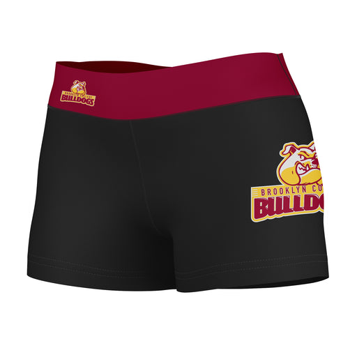 Brooklyn Bulldogs Vive La Fete Logo on Thigh and Waistband Black & Maroon Women Yoga Booty Workout Shorts 3.75 Inseam"