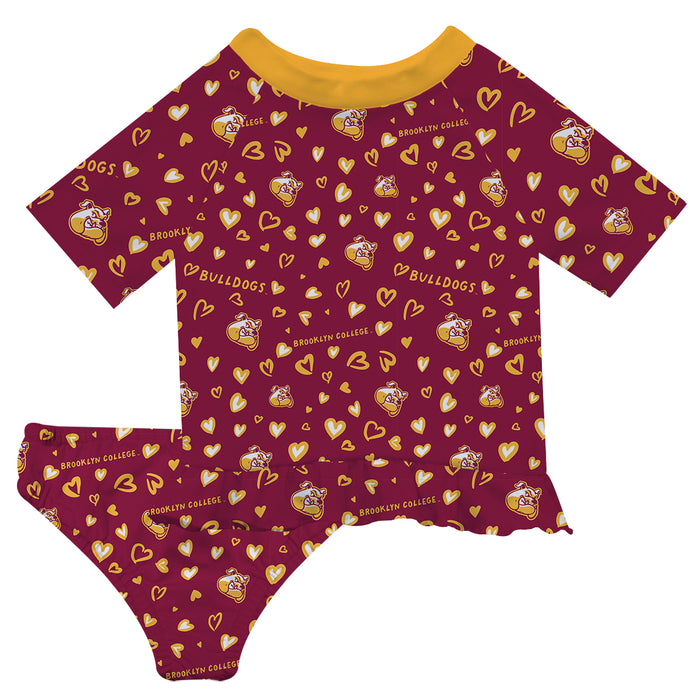Brooklyn College Bulldogs Vive La Fete All Over Logo Maroon Long Sleeve Bikini Set
