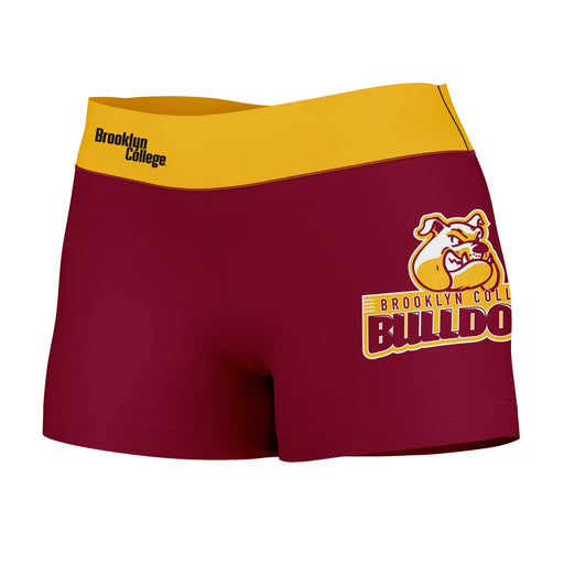 Brooklyn Bulldogs Vive La Fete Logo on Thigh & Waistband Maroon Gold Women Yoga Booty Workout Shorts 3.75 Inseam"