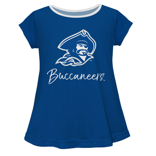 Blinn College Bucaneers Vive La Fete Girls Game Day Short Sleeve Blue Top with School Logo and Name