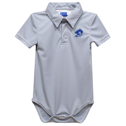 Blinn College Buccaneers Embroidered Gray Stripe Knit Polo Onesie