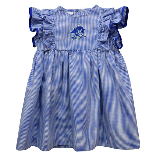 Blinn College Buccaneers Embroidered Royal Gingham Ruffle Dress