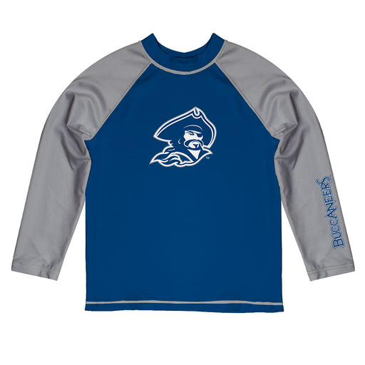 Blinn College Buccaneers Vive La Fete Logo Blue Gray Long Sleeve Raglan Rashguard