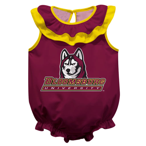Bloomsburg University of Pennsylvania Huskies BU Maroon Sleeveless Ruffle Onesie Logo Bodysuit by Vive La Fete
