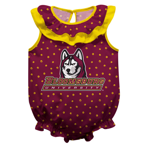Bloomsburg University Huskies Swirls Maroon Sleeveless Ruffle Onesie Logo Bodysuit