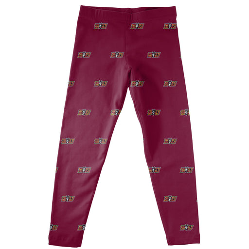 Bloomsburg Huskies Vive La Fete Girls Game Day All Over Logo Elastic Waist Classic Play Maroon Leggings Tights