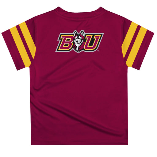 Bloomsburg University Huskies Vive La Fete Boys Game Day Maroon Short Sleeve Tee with Stripes on Sleeves - Vive La Fête - Online Apparel Store