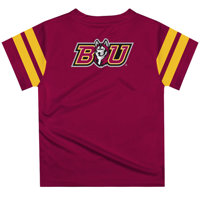 Bloomsburg University Huskies Vive La Fete Boys Game Day Maroon Short Sleeve Tee with Stripes on Sleeves - Vive La Fête - Online Apparel Store