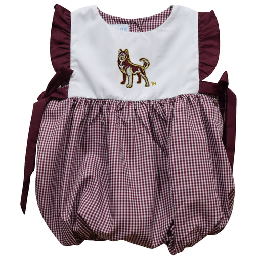 Bloomsburg University Huskies Embroidered Maroon Gingham Short Sleeve Girls Bubble