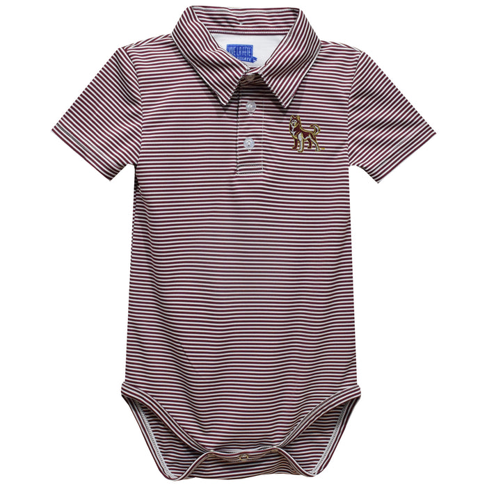 Bloomsburg University Huskies Embroidered Maroon Stripe Knit Polo Onesie