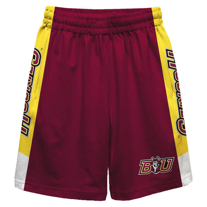 Bloomsburg Huskies Vive La Fete Game Day Maroon Stripes Boys Solid Yellow Athletic Mesh Short