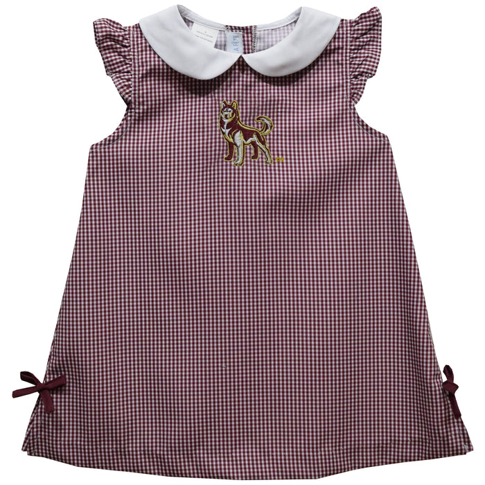 Bloomsburg University Huskies University Embroidered Maroon Gingham A Line Dress