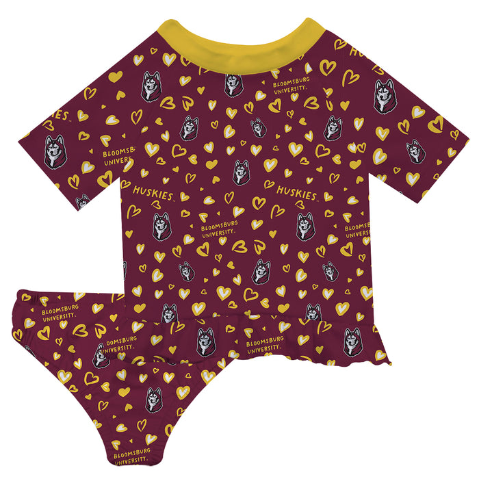 Bloomsburg University of Pennsylvania Huskies BU Vive La Fete All Over Logo Maroon Long Sleeve Bikini Set