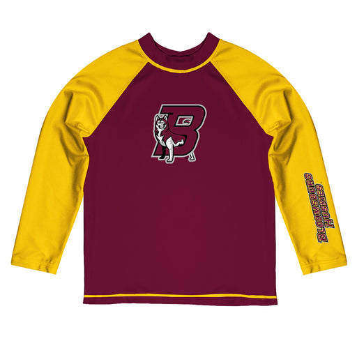Bloomsburg University Huskies Vive La Fete Logo Maroon Yellow Long Sleeve Raglan Rashguard