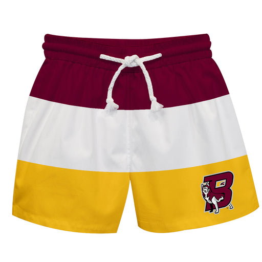 Bloomsburg University Huskies Vive La Fete Maroon White Yellow Stripes Swimtrunks V1