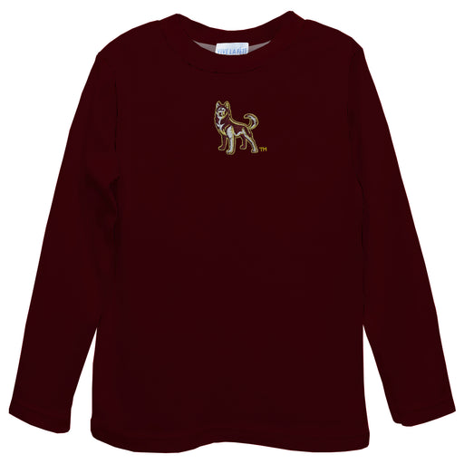 Bloomsburg University Huskies Embroidered Maroon Long Sleeve Boys Tee Shirt