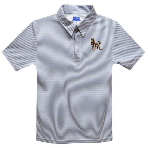 Bloomsburg University of Pennsylvania Huskies BU Embroidered Gray Stripes Short Sleeve Polo Box Shirt