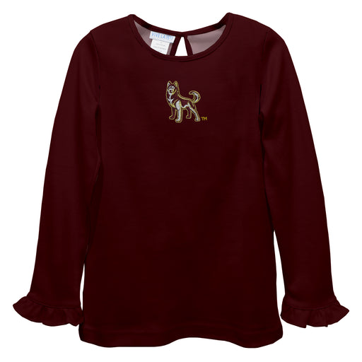 Bloomsburg University Huskies Embroidered Maroon Knit Long Sleeve Girls Blouse