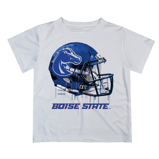 Boise State University Broncos Original Dripping Football Helmet White T-Shirt by Vive La Fete