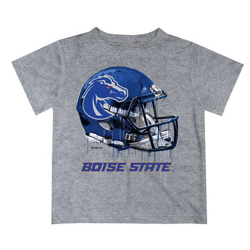 Boise State University Broncos Original Dripping Football Helmet Heather Gray T-Shirt by Vive La Fete