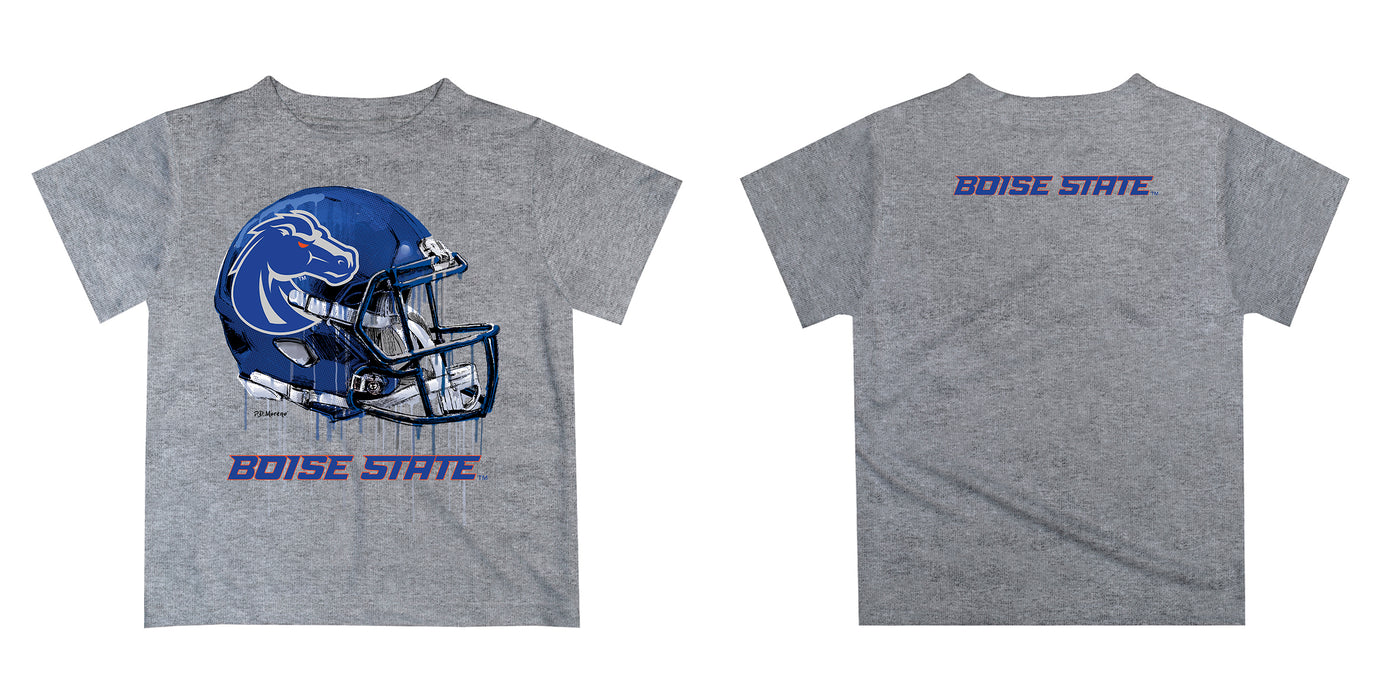 Boise State University Broncos Original Dripping Football Helmet Heather Gray T-Shirt by Vive La Fete - Vive La Fête - Online Apparel Store