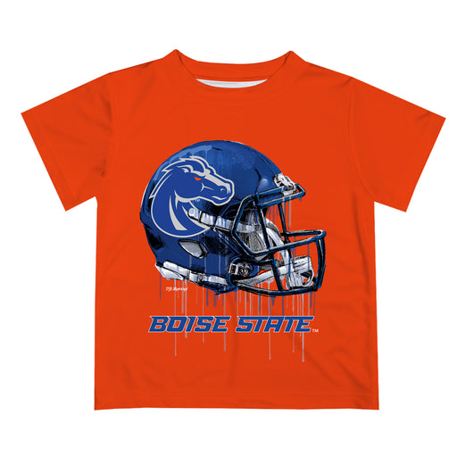 Boise State University Broncos Original Dripping Football Helmet Orange T-Shirt by Vive La Fete