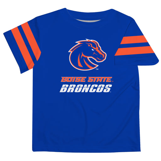 Boise State University Broncos Vive La Fete Boys Game Day Blue Short Sleeve Tee with Stripes on Sleeves - Vive La Fête - Online Apparel Store