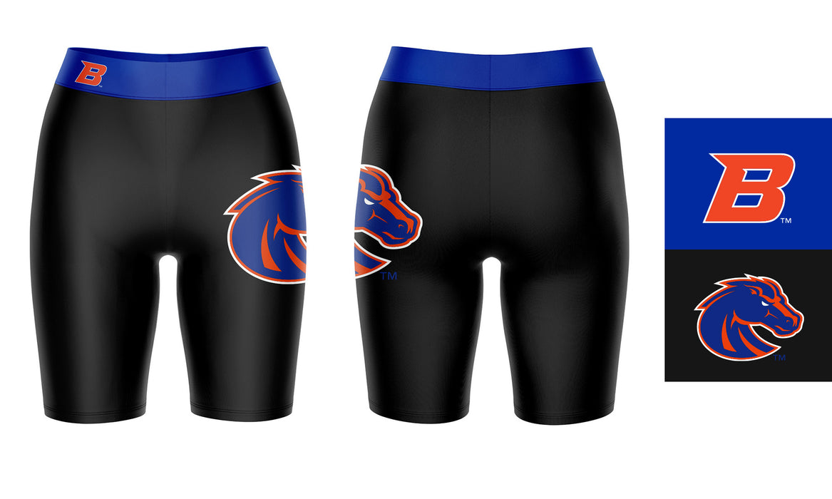 Boise State Broncos Vive La Fete Game Day Logo on Thigh and Waistband Black and Blue Women Bike Short 9 Inseam" - Vive La Fête - Online Apparel Store