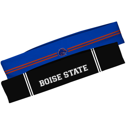 Boise State Broncos Vive La Fete Girls Women Game Day Set of 2 Stretch Headbands Headbands Logo Blue and Name Black