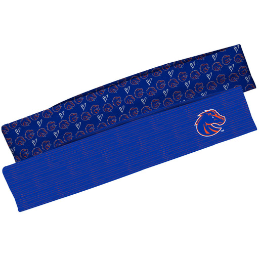 Boise State Broncos Vive La Fete Girls Women Game Day Set of 2 Stretch Headbands Repeat Logo Blue and Logo