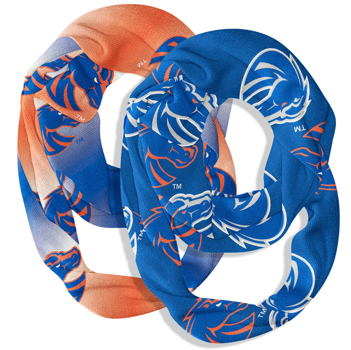 Boise State Broncos Vive La Fete All Over Logo Collegiate Women Set of 2 Light Weight Ultra Soft Infinity Scarfs