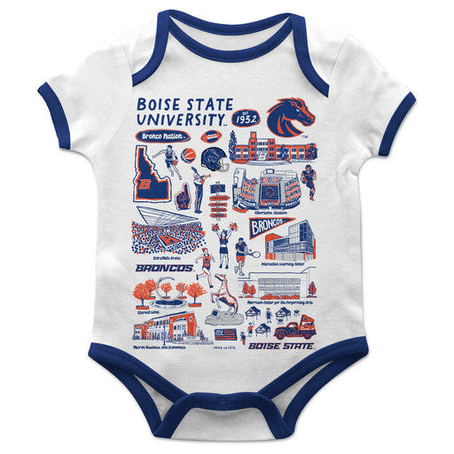 Boise State University Broncos Hand Sketched Vive La Fete Impressions Artwork Infant White Short Sleeve Onesie Bodysuit