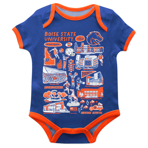 Boise State University Broncos Hand Sketched Vive La Fete Impressions Artwork Infant Blue Short Sleeve Onesie Bodysuit