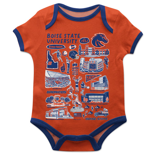 Boise State University Broncos Hand Sketched Vive La Fete Impressions Artwork Infant Orange Short Sleeve Onesie Bodysuit