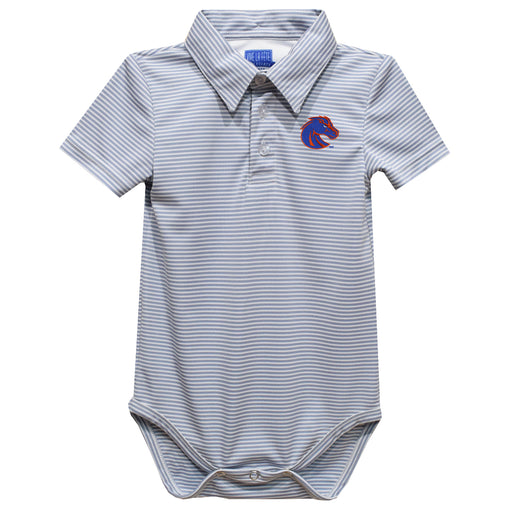Boise State University Broncos Embroidered Gray Stripe Knit Polo Onesie