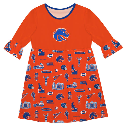 Boise State Broncos 3/4 Sleeve Solid Orange Repeat Print Hand Sketched Vive La Fete Impressions Artwork on Skirt
