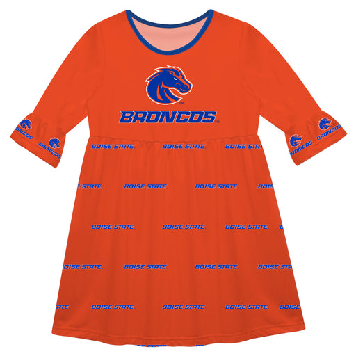 Boise State Broncos Vive La Fete Girls Game Day 3/4 Sleeve Solid Orange All Over Logo on Skirt
