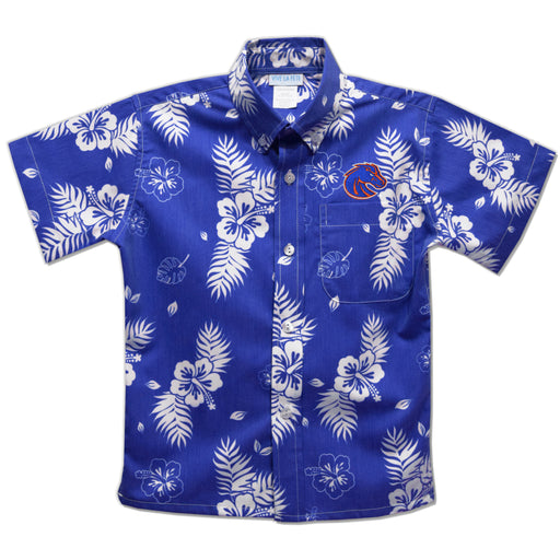 Boise State University Broncos Royal Hawaiian Short Sleeve Button Down Shirt