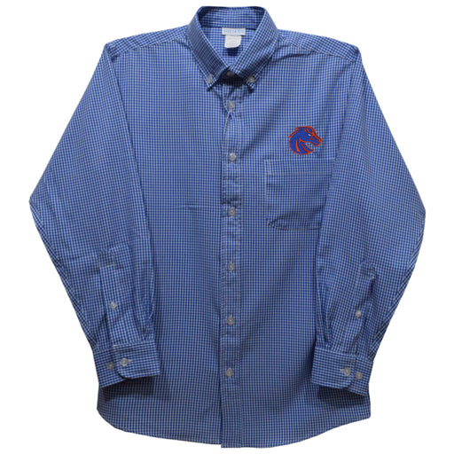 Boise State University Broncos Embroidered Royal Gingham Long Sleeve Button Down