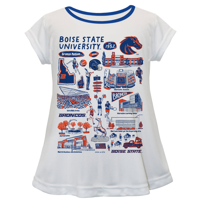 Boise State University Broncos Hand Sketched Vive La Fete Impressions Artwork White Short Sleeve Top